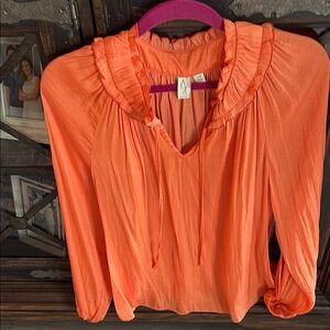 Joie Orange Ruffled Tie Front Blouse